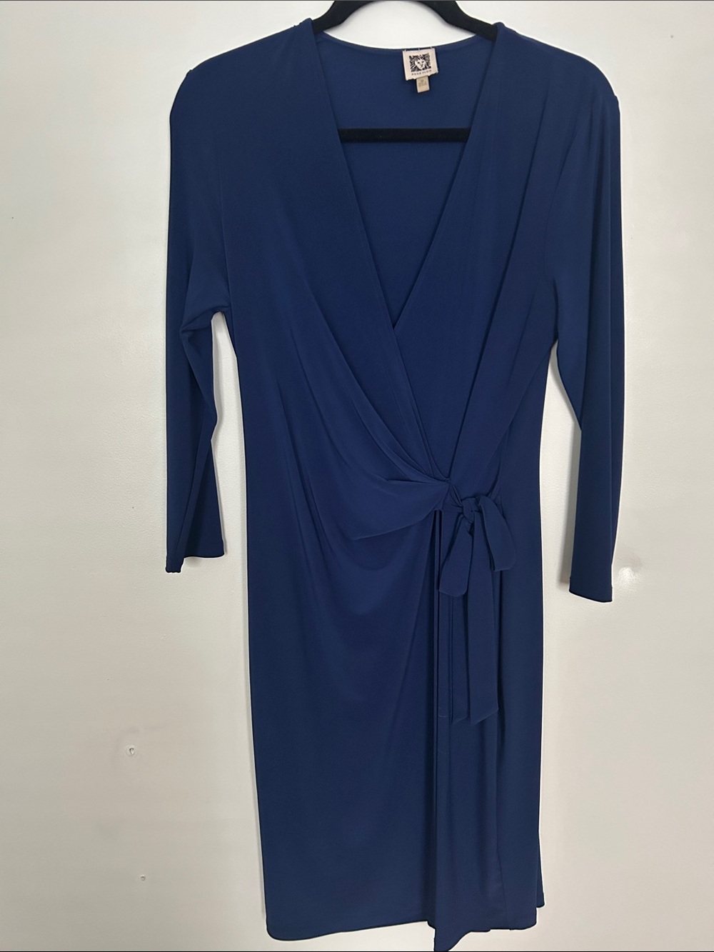 Anne Klein Navy Wrap Dress with Tie Waist